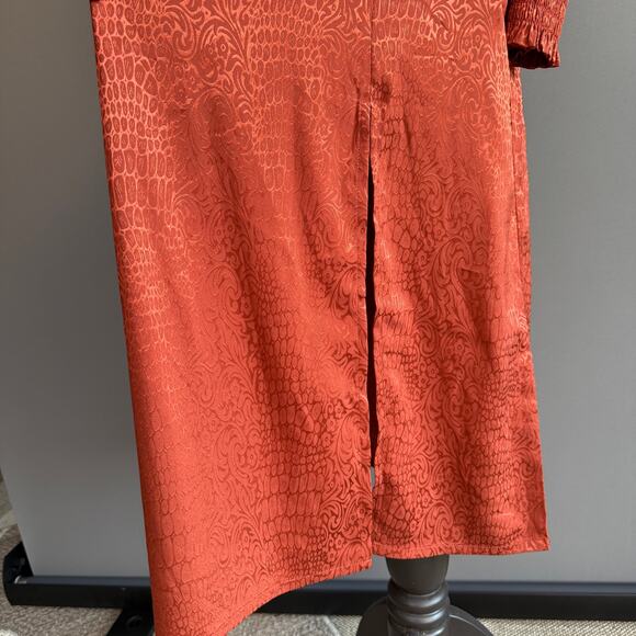 Wrangler Retro Shine Smoked Bodice Dress - orange - rust - silky - midi - size S - Picture 8 of 14